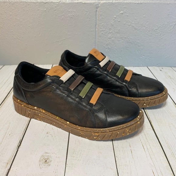 Spring Step Shoes - Spring Step Rugby Slip-On Black Leather Sneakers Women's Size 8.5/39